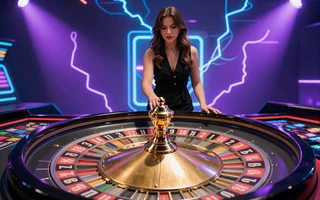 Lightning Roulette Live Dealer von Evolution mit Croupier und elektrischen Blitzen