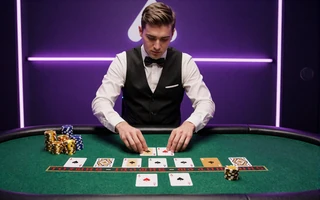 Infinite Blackjack Evolution mit Live Dealer und gr&uuml;nem Filztisch