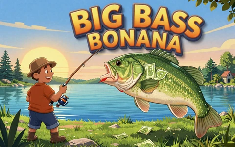 Big Bass Bonanza Fishing Slot mit Cartoon-Fischer und gro&szlig;em Bass